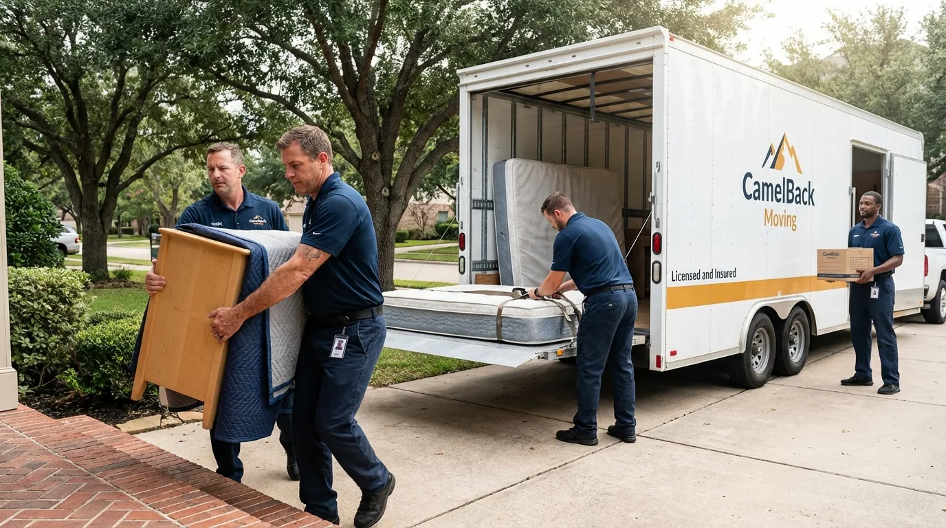 Crew loading residential truck for cross-state move from Millstadt, IL