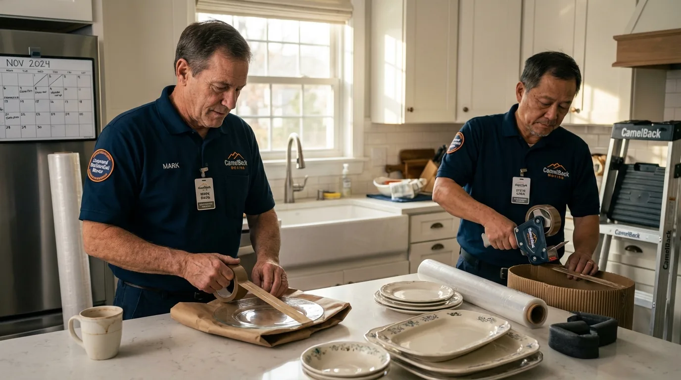 Professional crew packing kitchen dishware in Millstadt, IL